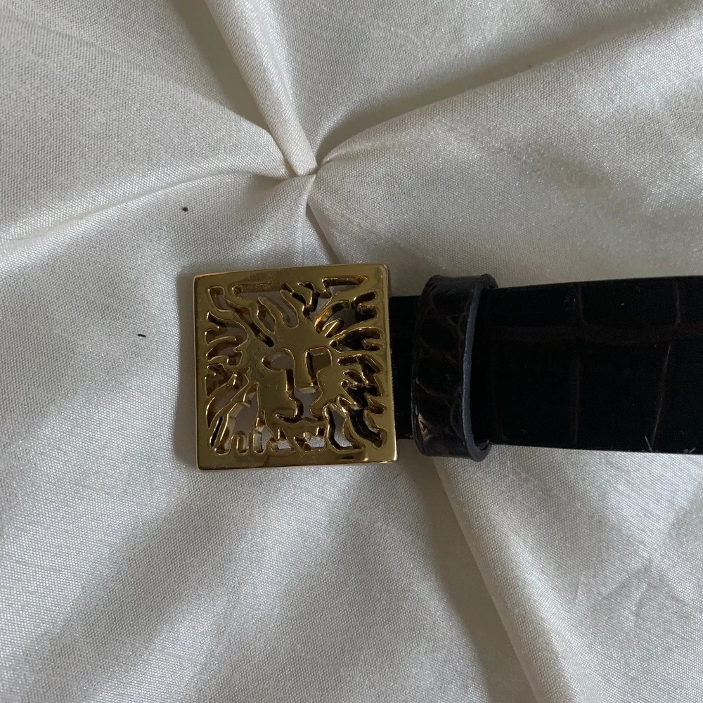 Anne Klein Dark Brown Croc Embossed Leather Belt sz M